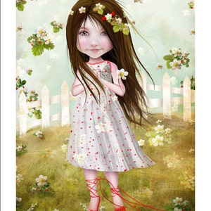 5x7 Fine Art Print 'Annalise Lane' Little Strawberry Girl Small Sized Giclee print by Jessica Grundy image 2