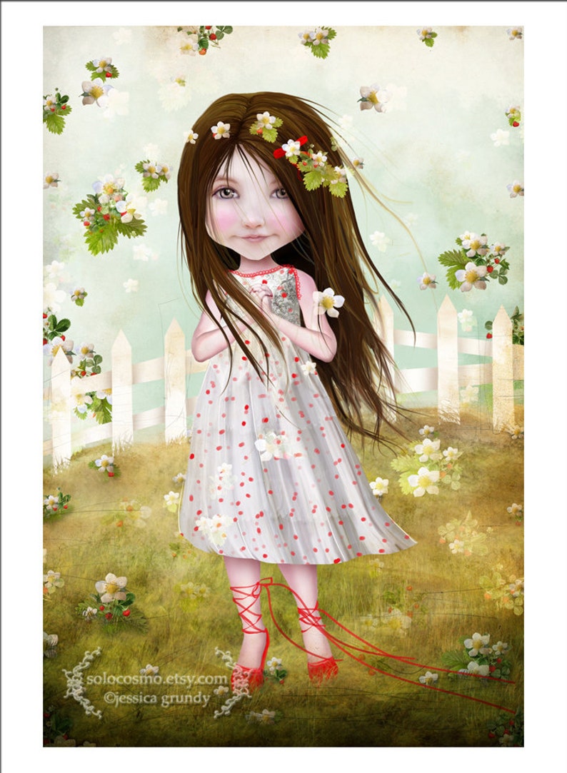 5x7 Fine Art Print 'Annalise Lane' Little Strawberry Girl Small Sized Giclee print by Jessica Grundy image 2