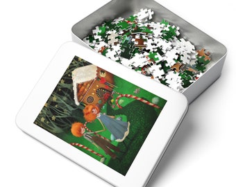 Hansel and Gretel Puzzle Original Artwork by Jessica von Braun - Matching tin box - Jigsaw Puzzle (30, 110, 252, 500,1000)