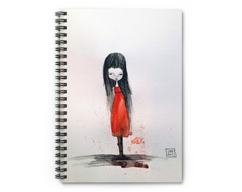Edina Journal - Art by Jessica von Braun - Spiral Notebook - Ruled Line - Little Watercolor Girl in a Red Dress
