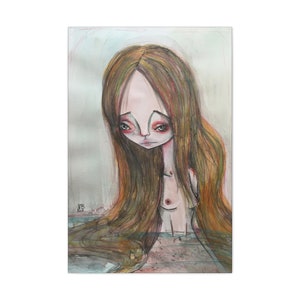 Mermaid Canvas Print Gallery Wrap Canvas Lowbrow Fine Art print by Jessica von Braun Watercolor Siren Art 24″ x 36″