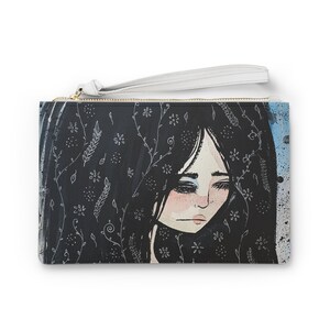 Freya Flower Clutch - Art bag by Jessica von Braun - Vegan bag - Money Bag - Change Purse - Watercolor Art Portrait Art