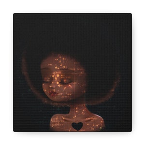 Kaart afdrukken - Gallery Wrap Canvas print - Fine Art print door Jessica von Braun - Pop Lowbrow Art - Stardust Zodiac Girl Portrait
