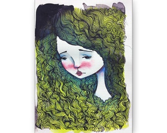 Lucrezia Borgia Canvas Print - Gallery Wrap Canvas - Lowbrow Fine Art print by Jessica von Braun - Watercolor Big Eye Girl Art