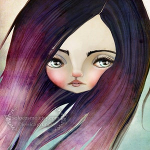 ACEO/ATC Artists trading card 'Violet' - lowbrow big eye mini art print - Jessica von Braun - Sweet Faced Girl