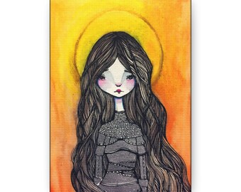 Saint Joan of Arc Canvas Print - Gallery Wrap Canvas - Lowbrow Fine Art print - Jessica von Braun - Watercolor Relligious Reproduciton Print