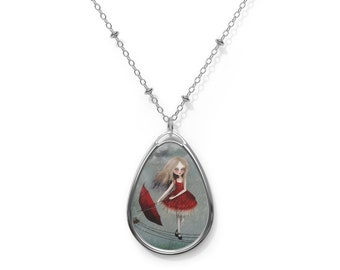Livewire - Oval Necklace - Pendant - Art by Jessica von Braun - Silver chain - Fantasy Art - Fairy Tale Art - Tightrope Walking Girl