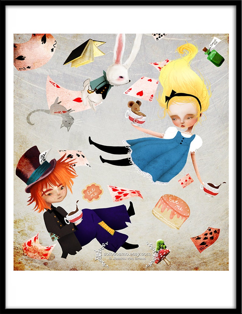 Fine Art Print Alice and the Hatter Medium to Large prints Premium Giclee Print of Original Artwork Jessica von Braun Wonderland image 4