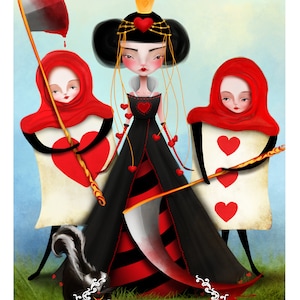 5x7 Print Small Sized Print "The Red Queen" Alice in Wonderland Queen of Hearts and Cards Print - Lowbrow Art - Jessica von Braun
