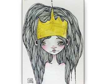 Crowned Princess Canvas Print - Gallery Wrap Canvas print - Lowbrow Fine Art print by Jessica von Braun - Watercolor Girl in a crown Print