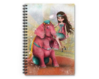 Chelsea and Beatriz the Pink Elephant Journal - Art by Jessica von Braun - Spiral Notebook - Ruled Line