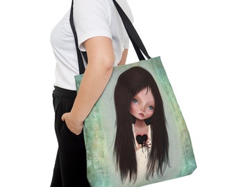 Heartache - Tote Bag - By Jessica von Braun - Three Sizes - Little Broken Hearted Girl in Green