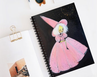 Little Witch Journal - Art by Jessica von Braun - Spiral Notebook - Ruled Line - Little Girl - Watercolor Art - Little Witch in Pink