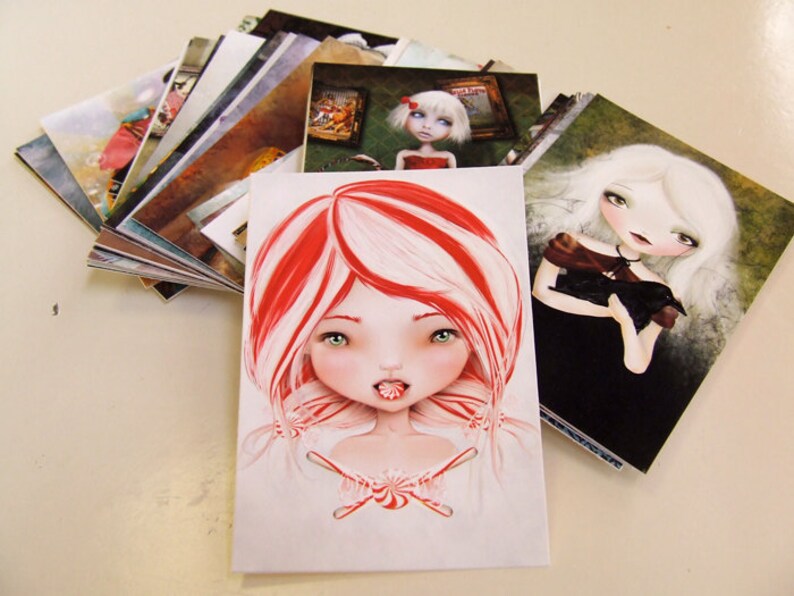 Candy Cane Girl Peppermint ACEO/ATC Artist Trading Card Mini Print 2.5x3.5 by Artist Jessica Grundy image 3