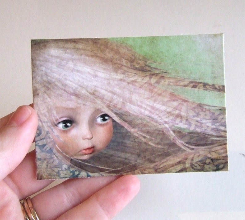 ACEO/ATC Mini Fine Art Print Spring Artist Trading Card 2.5x3.5 Lowbrow Art Print of Original Artwork by Jessica Grundy image 2