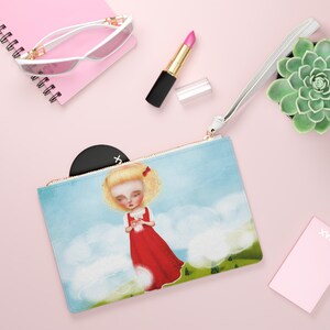 Juneau Clutch - Art bag by Jessica von Braun - Vegan bag - Money Bag - Change Purse - Little Girl Collecting Clouds in a Jar