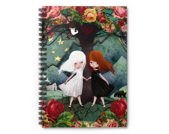 Snow White and Rose Red Journal - Art by Jessica von Braun - Spiral Notebook - Ruled Line - Sisters - Fairy tale art