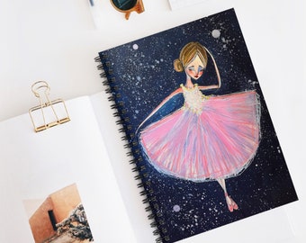 Juneau Dances Journal - Art by Jessica von Braun - Spiral Notebook - Ruled Line - Fairy Tale Fantasy Artwork - Ballerina Art