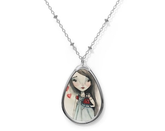 In my heart Necklace  - Oval Necklace - Pendant - Art by Jessica von Braun - Silver chain - Mommy and me Artwork