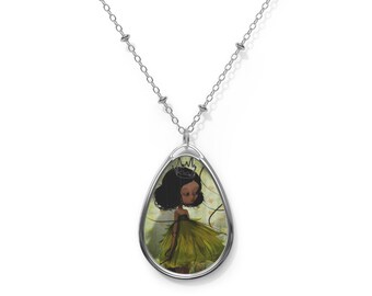 Little Princess - Oval Necklace - Pendant - Art by Jessica von Braun - Silver chain - Fantasy Art - Fairy Tale Art
