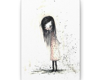 Constance Canvas Print - Gallery Wrap Canvas print - Lowbrow Fine Art print by Jessica von Braun - Watercolor Darkling Girl / Pink and Black