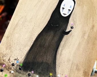 Original painting - 'Kaonashi (No Face)’ spirited away original ink and gouache art by Jessica von Braun - 9x12” - OOAK