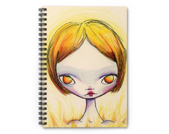 Fire Journal - Art by Jessica von Braun - Spiral Notebook - Ruled Line - Big Eye Girl Art - Fire and Brimstone