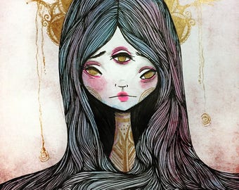 Mini fine Art Print ACEO/ATC - 'Star Child' - Artists Trading Card Sized Print - Star Princess Art - Lowbrow Artwork - Jessica von Braun