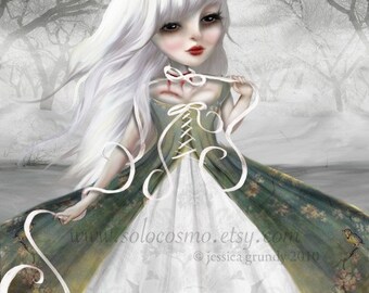 Print - Dead Woman Ghost Story White Haired "Jeanne" Fine Art 8.5x11 or 8x10 Print of Original digital Art Painting - Spooky Stories