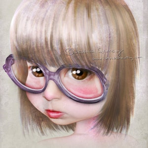 Fine Art Print Imperfect Portrait of the Artist as a Child 8.5x11 / 11x17 Print of Little Girl With Glasses Nerdy Girl Big Eye Art image 1