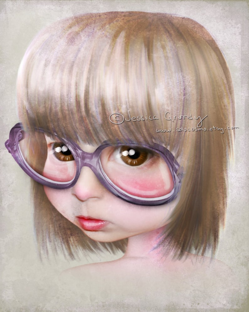 Fine Art Print Imperfect Portrait of the Artist as a Child 8.5x11 / 11x17 Print of Little Girl With Glasses Nerdy Girl Big Eye Art image 1