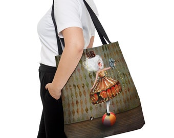 Carnivàle Circus Girl Tote Bag - Circus Art by Jessica von Braun - Girl with elephant and mouse