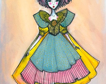 Fine Art Print - 'Ingrid' - 8x10, 8.5x11, 11x14  Sized - Watercolor print by Jessica von Braun - Fine Giclee Print - Little Clown Girl