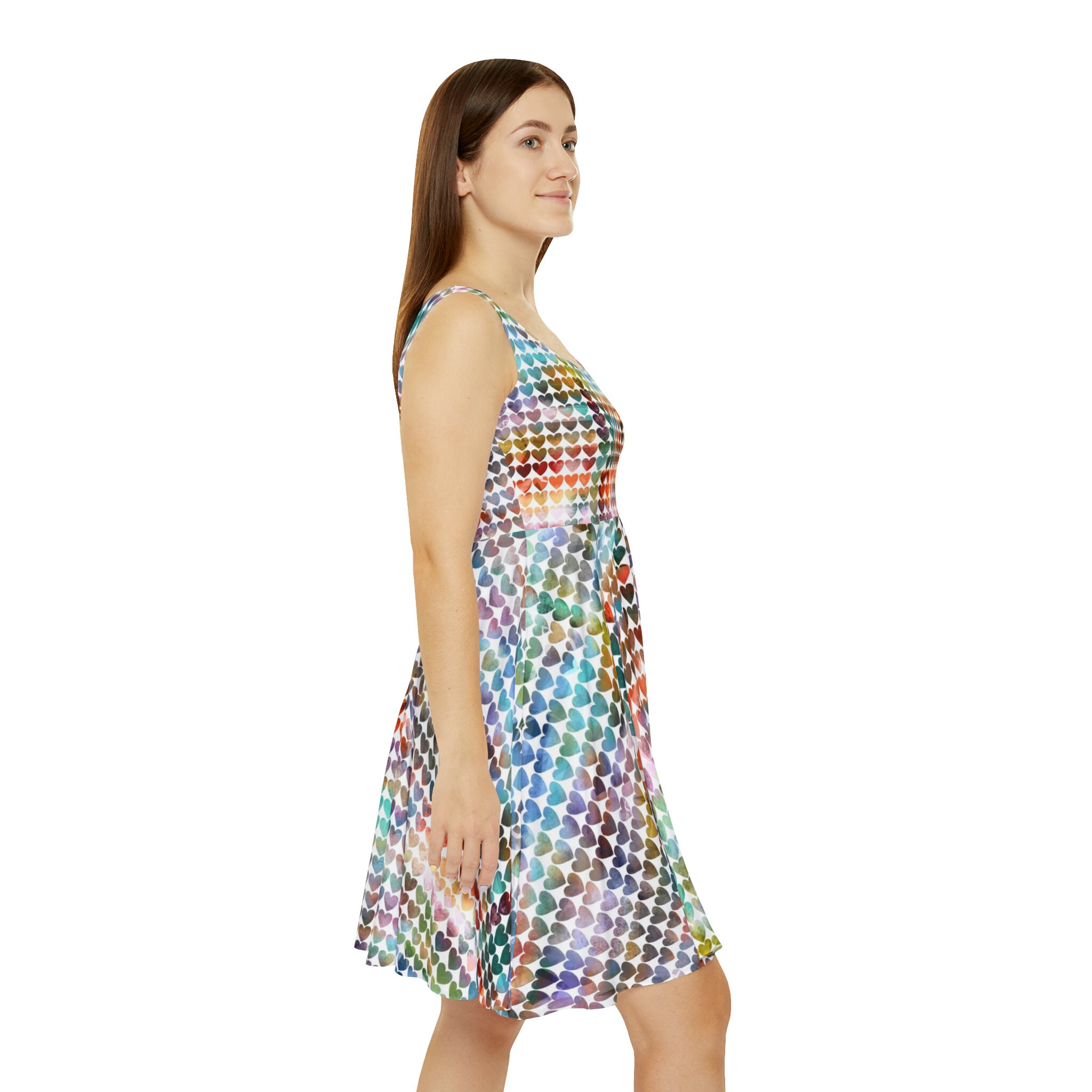 Rainbow Hearts Skater Dress - Artwork by Jessica von Braun - Colorful Heart Dress - Cute Pattern Dress
