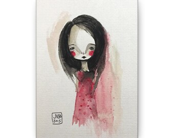 Catherine Canvas Print - Gallery Wrap Canvas print - Lowbrow Fine Art print by Jessica von Braun - Watercolor Creepy Cute Portrait