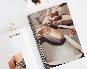 En Pointe Journal - Art by Jessica von Braun - Spiral Notebook - Ruled Line - Pink Ballet Pointe Shoes - On Pointe - Dance Shoes