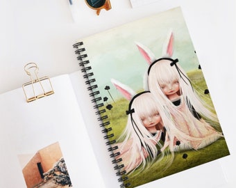 Identical Journal - Art by Jessica von Braun - Spiral Notebook - Ruled Line - Little Twin Bunny Girl Sisters