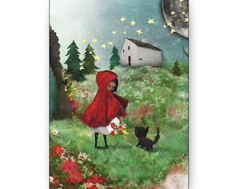 Little Red Riding Hood, the Wolf and Grandma's House Canvas Print - Gallery Wrap Canvas print - Lowbrow Fine Art print by Jessica von Braun