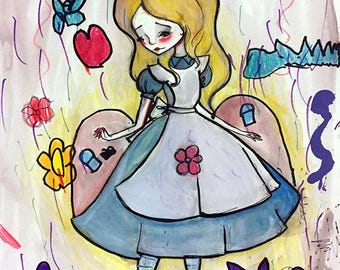 5x7 Premium Art Print - "Alice in wonderland" - Little Girl Watercolor artwork - Print on Fine Paper - Small Size Giclee - Jessica von Braun