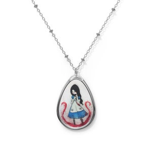 Alice Madness - Oval Necklace - Pendant - Art by Jessica von Braun - Silver chain