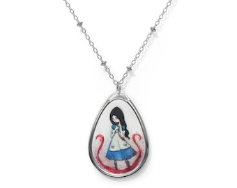 Alice Madness - Oval Necklace - Pendant - Art by Jessica von Braun - Silver chain