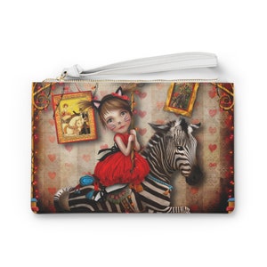 Carousel Dreams Clutch Bag - Creepy Cute Art - Art bag by Jessica von Braun - Vegan bag - Money Bag - Change Purse