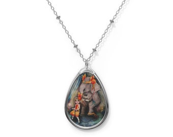 A Bicycle Made for Two - Oval Necklace - Pendant - Art by Jessica von Braun - Silver chain