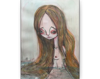 Mermaid Canvas Print - Gallery Wrap Canvas - Lowbrow Fine Art print by Jessica von Braun - Watercolor Siren Art