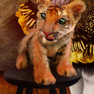 Fine Art Print Ring of Fire Medium Size 8.5x11 / 8x10 Digital Collage Lowbrow Art Circus Performer Girl Tiger Tamer image 2