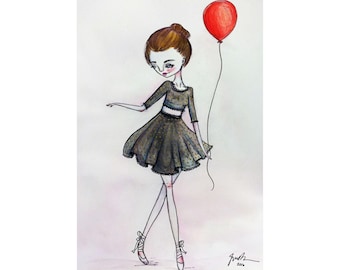 Red Balloon - Poster - Matte Vertical Posters - Multi Sized - Fine Art Print - Jessica von Braun - Ballerina