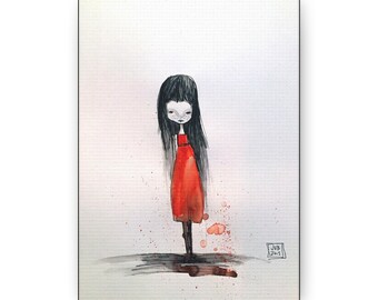 Edina Canvas Print - Gallery Wrap Canvas print - Lowbrow Fine Art print by Jessica von Braun - Watercolor Darkling Girl Art black white red