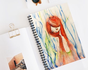 Little Mermaid Journal - Art by Jessica von Braun - Spiral Notebook - Ruled Line - Little Siren Girl