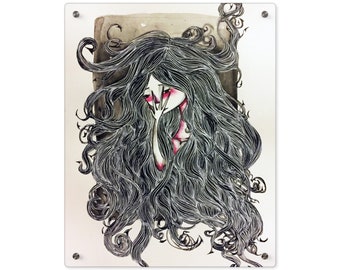 Yokai Acrylic Wall Art Panel - Ready to Hang Acrylic Print by Jessica von Braun - Solocosmo Art - Mixed Media - Pop Art - Lowbrow