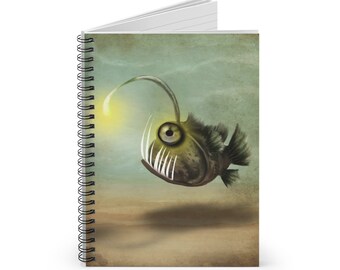 Mr. Fishy on his Own Journal - Angler Fish Art by Jessica von Braun - Spiral Notebook - Ruled Line